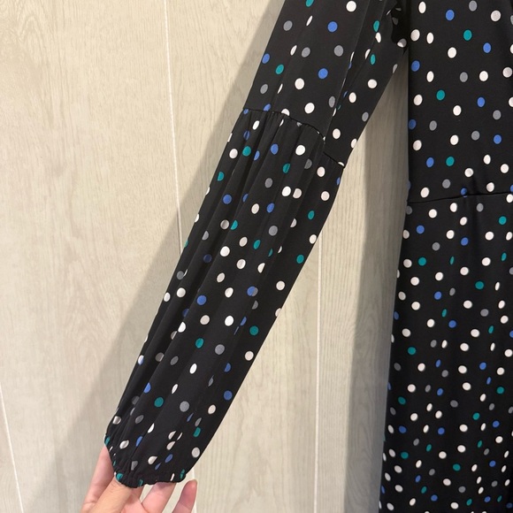 London Times Black Long Sleeve Dress with Blue and White Dots - Picture 4 of 6